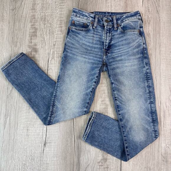 American Eagle Acid Wash Stretch Jean Airflex Skinny Women 26x28 Mid Rise Casual - Picture 2 of 5